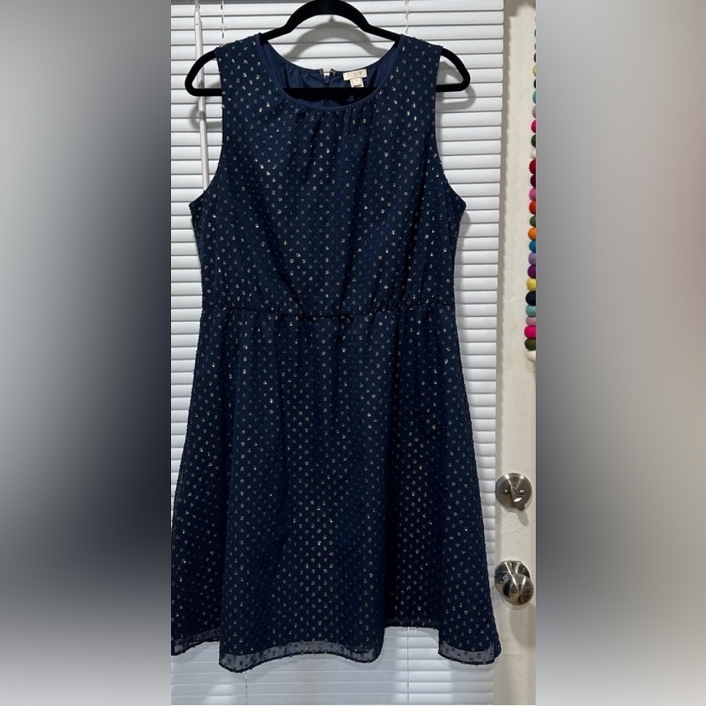 J. Crew Navy Blue Women’s Dress with Gold Dots lines and sheet sheath dress